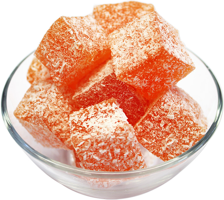Orange Turkish Delight covered with coconut