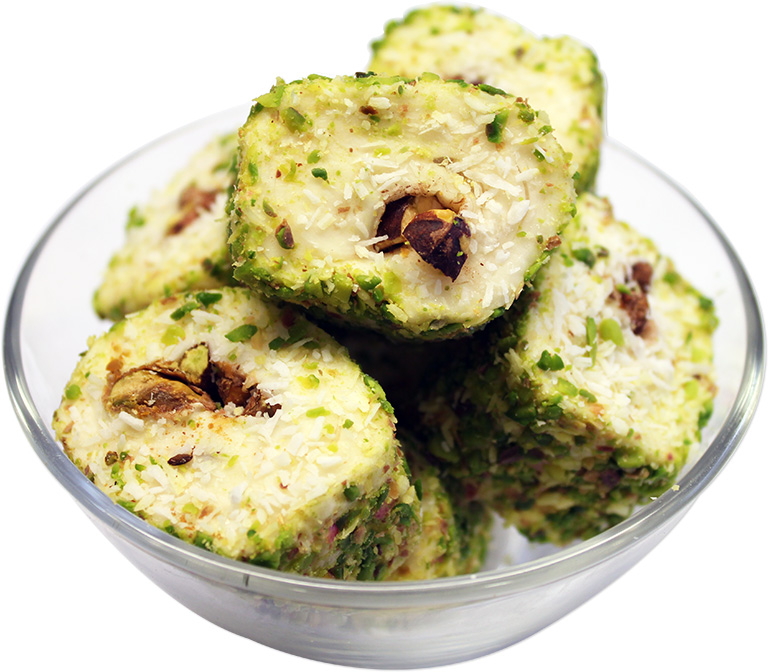 Pistachio Rolled Turkish Delight with Coconut